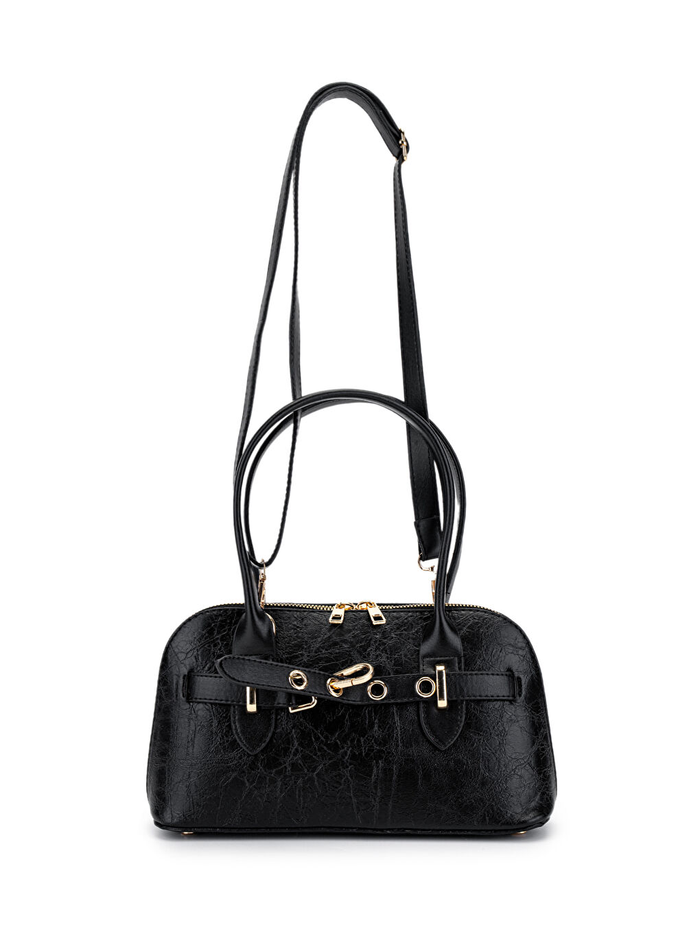 Kemer Detaylı Suni Deri Kadın Çapraz Çanta King Siyah-1