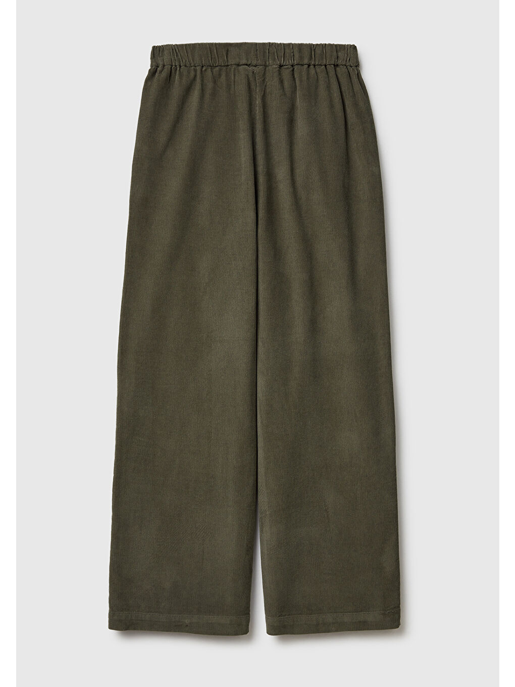 Kadın Haki %100 Pamuk Beli Lastikli Wide Leg Kadife Pantolon-3