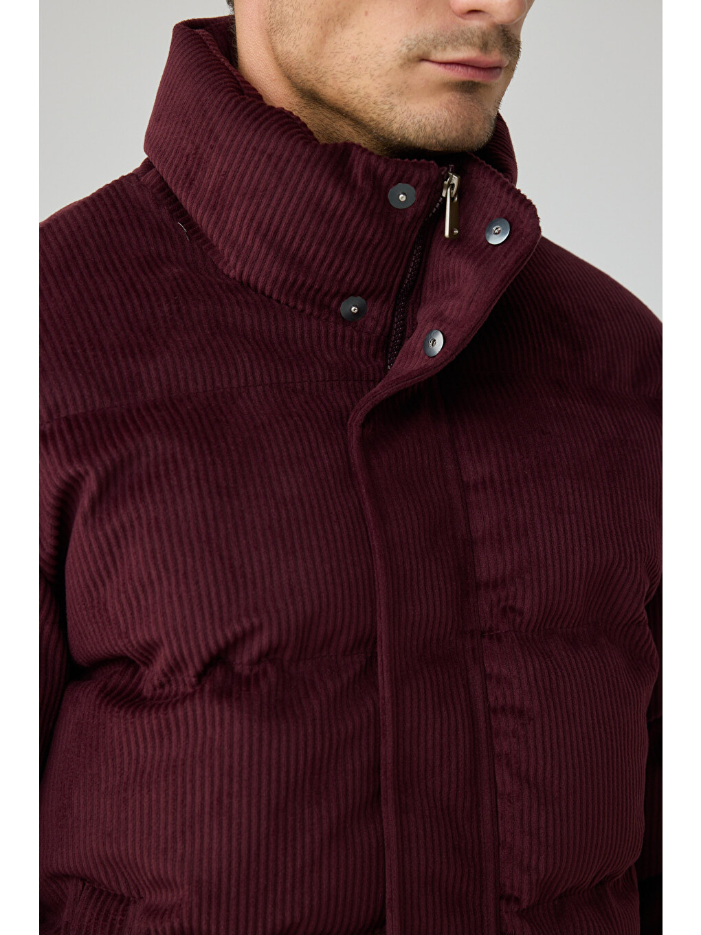 Erkek Su Geçirmez Kadife Puffer Şişme Mont Bordo-4
