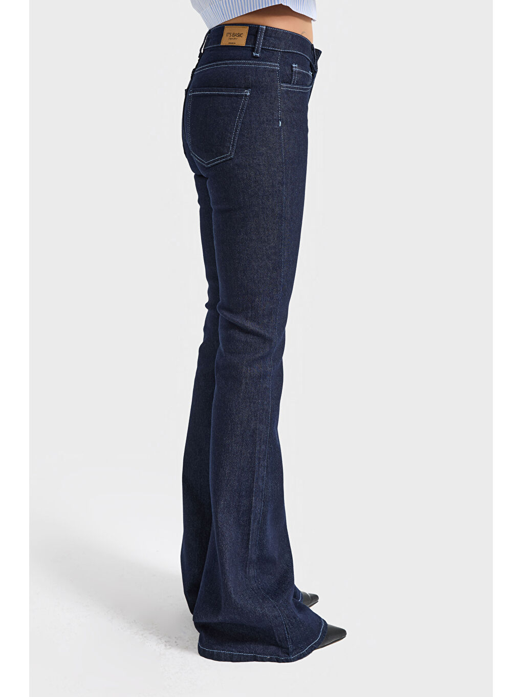 Kadın İndigo Renk 7w5-50 Flare Fit Viskon Elastan Kumaş Denim Jean-4
