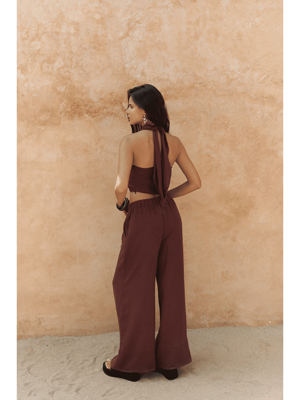 Moira Bordo Keten Crop Pantolon Takım-3