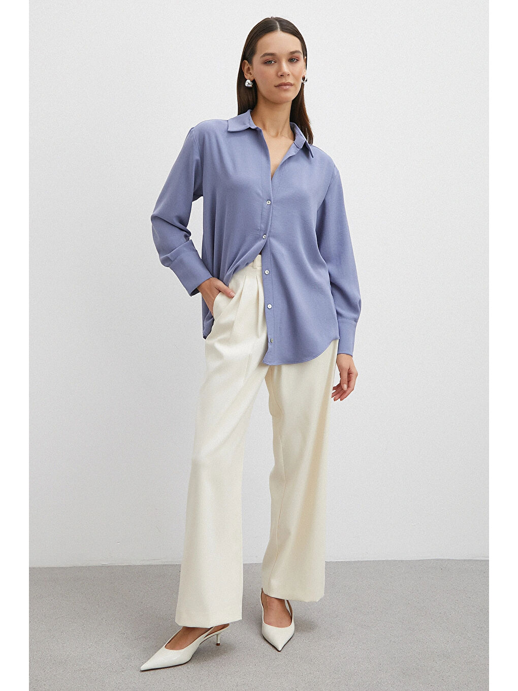 Basic Polyester Gömlek İndigo-1