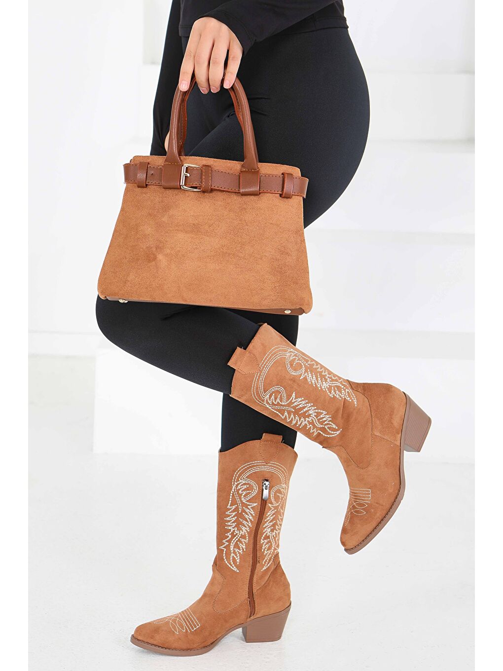 Kahverengi Kadın Taba Süet Detaylı El Çantası - 27842-TABA-2