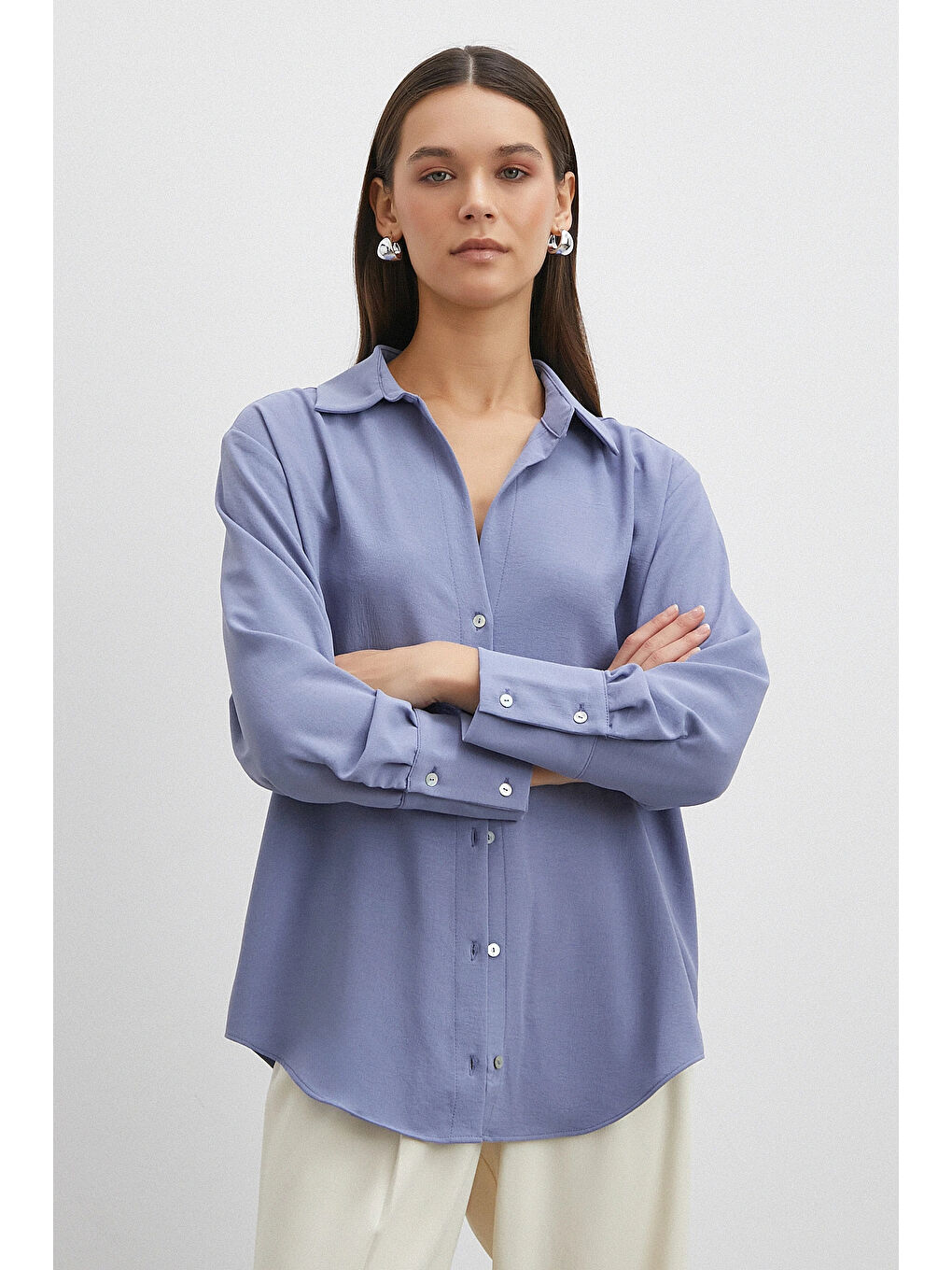 Basic Polyester Gömlek İndigo-2