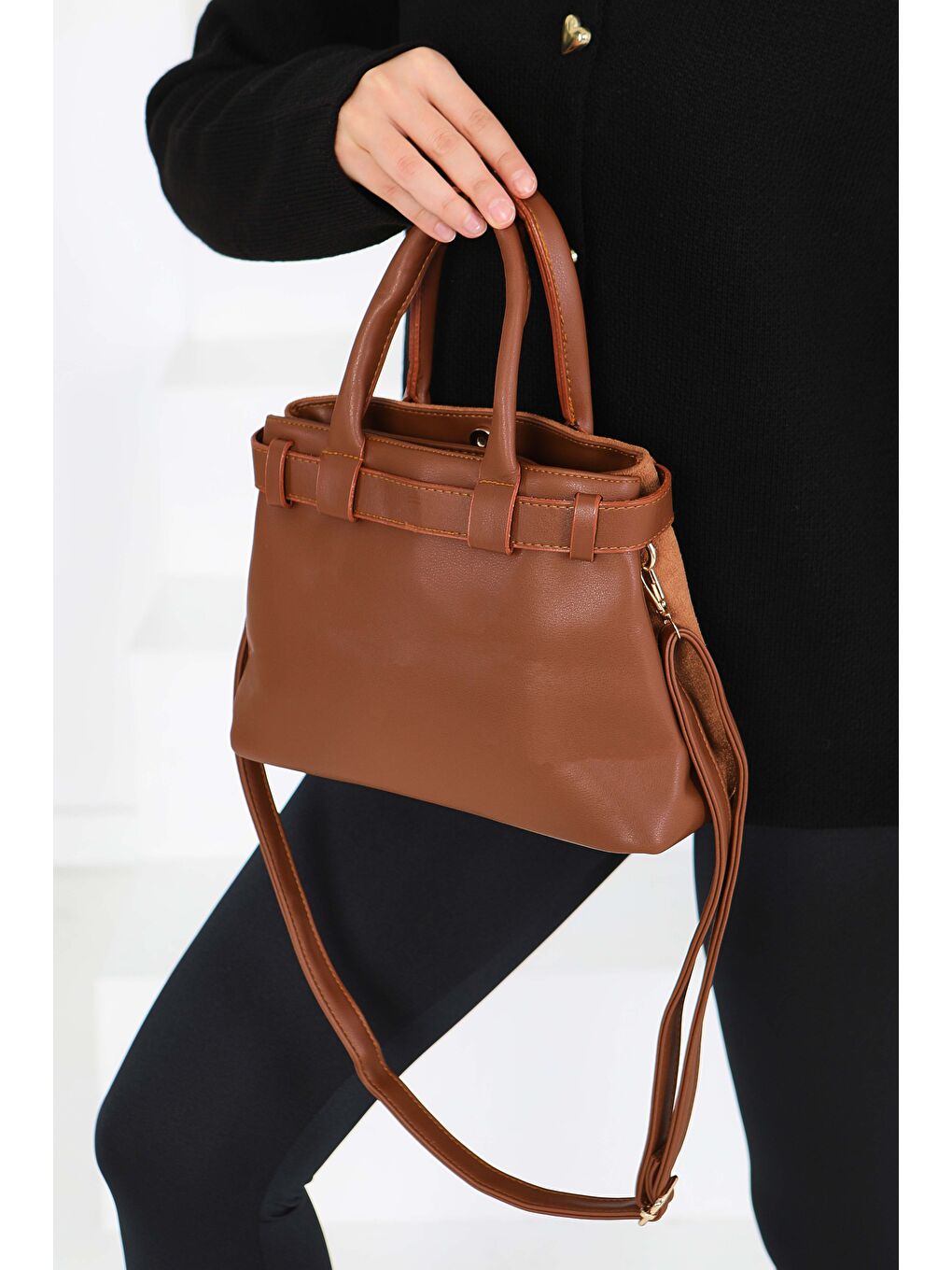 Kahverengi Kadın Taba Süet Detaylı El Çantası - 27842-TABA-3