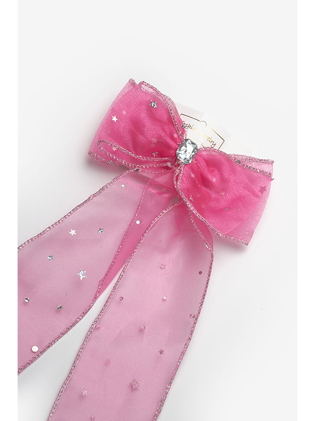 Pembe  Taş Detaylı Yıldız Desenli Kız Çocuk Otomatik Toka-1