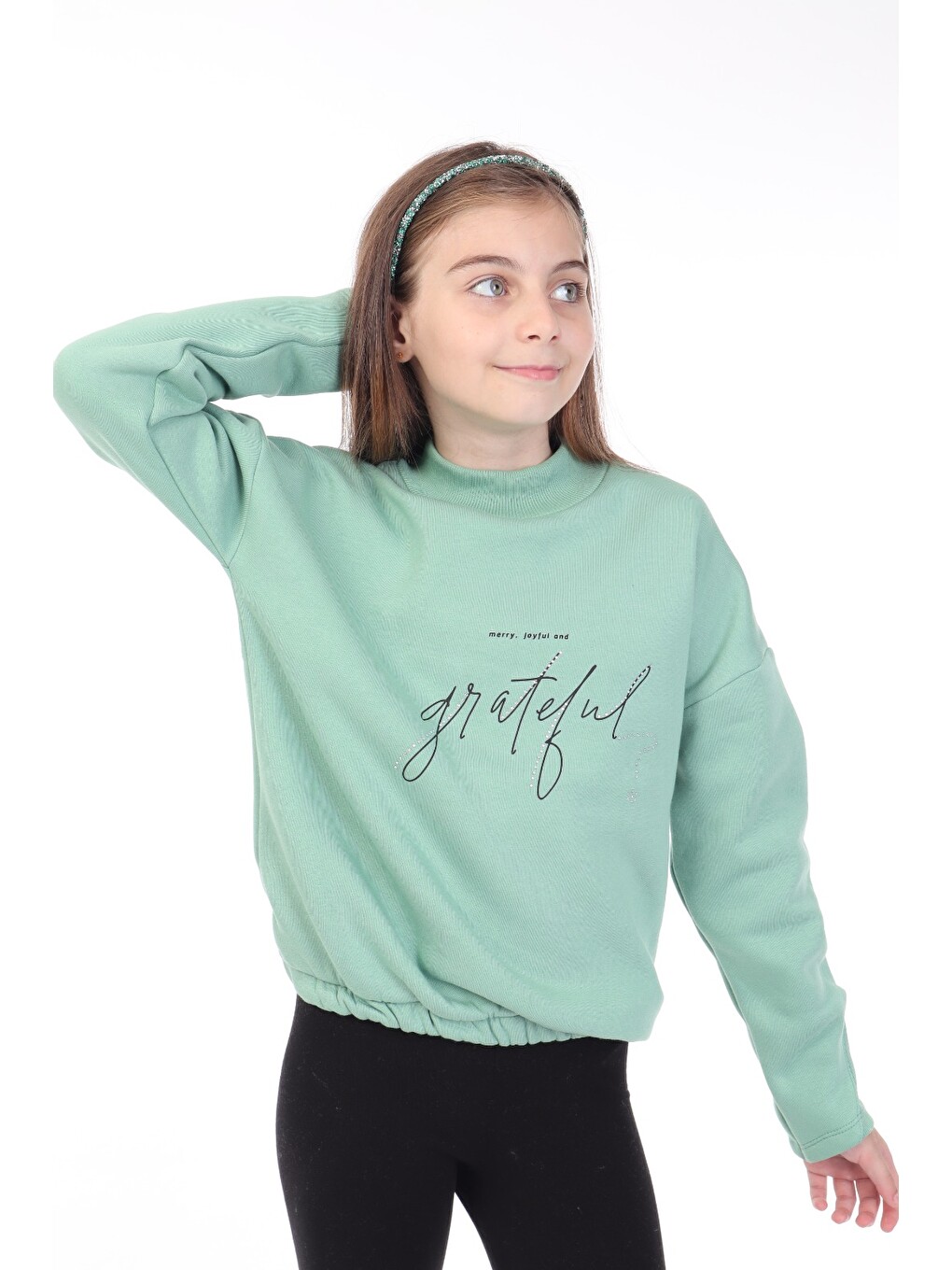 Yeşil Kız Çocuk Baskılı Sweatshirt