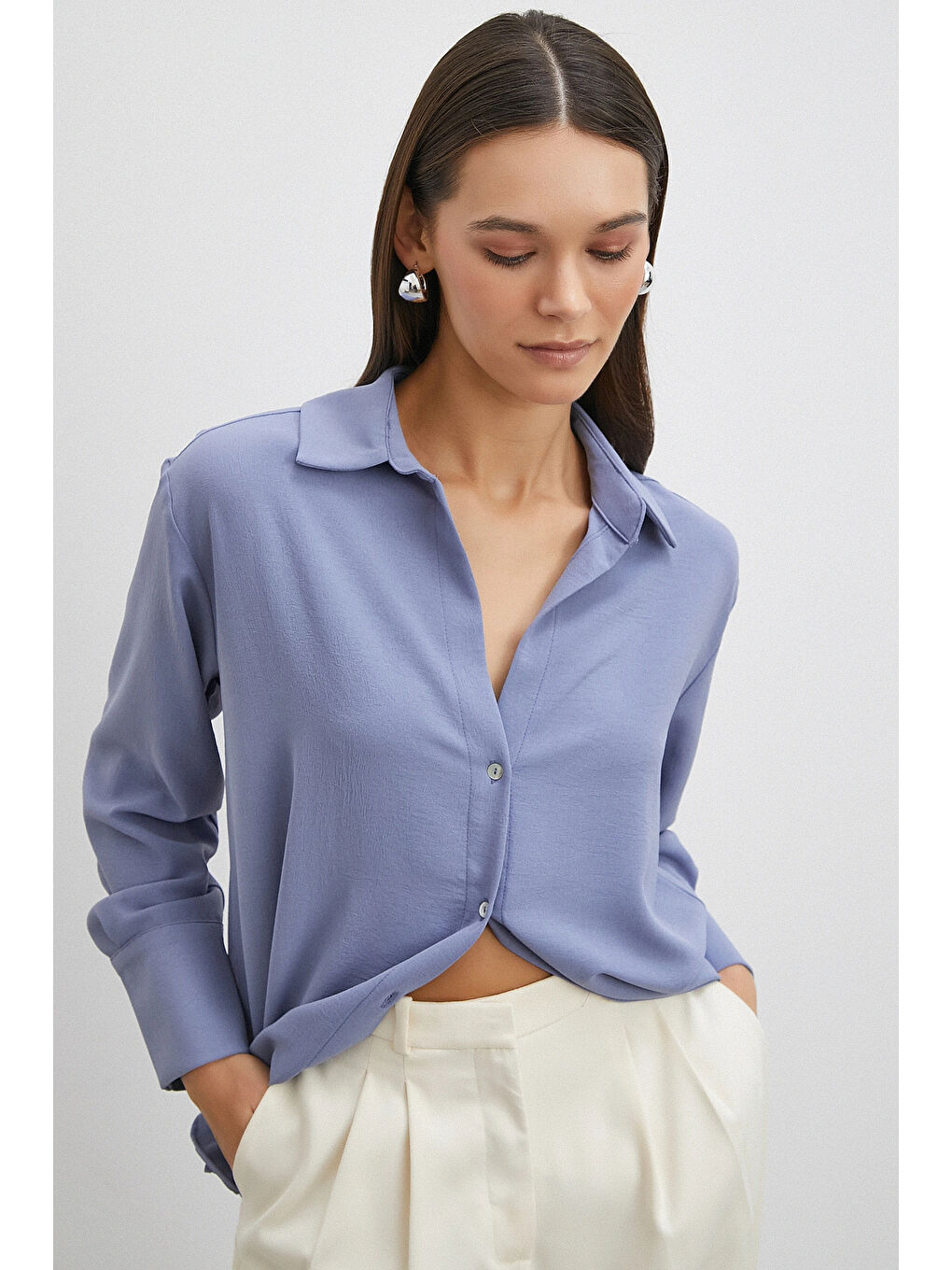 Basic Polyester Gömlek İndigo-3