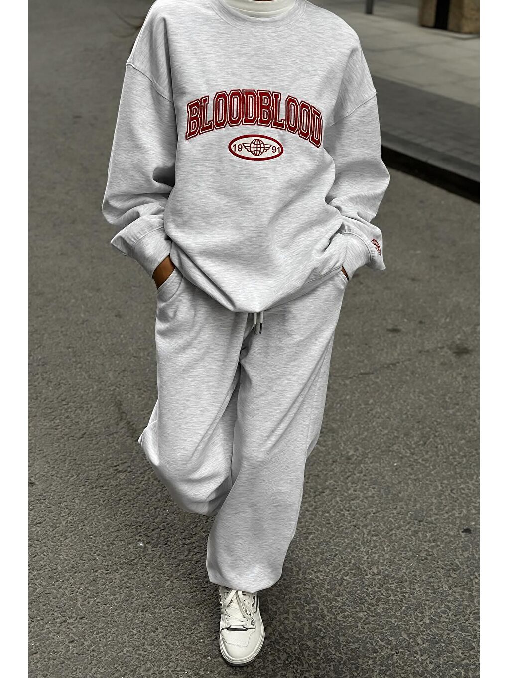 Beyaz Karmelanj Bisiklet Yaka Alt Üst Eşofman Takım Mg2213-4