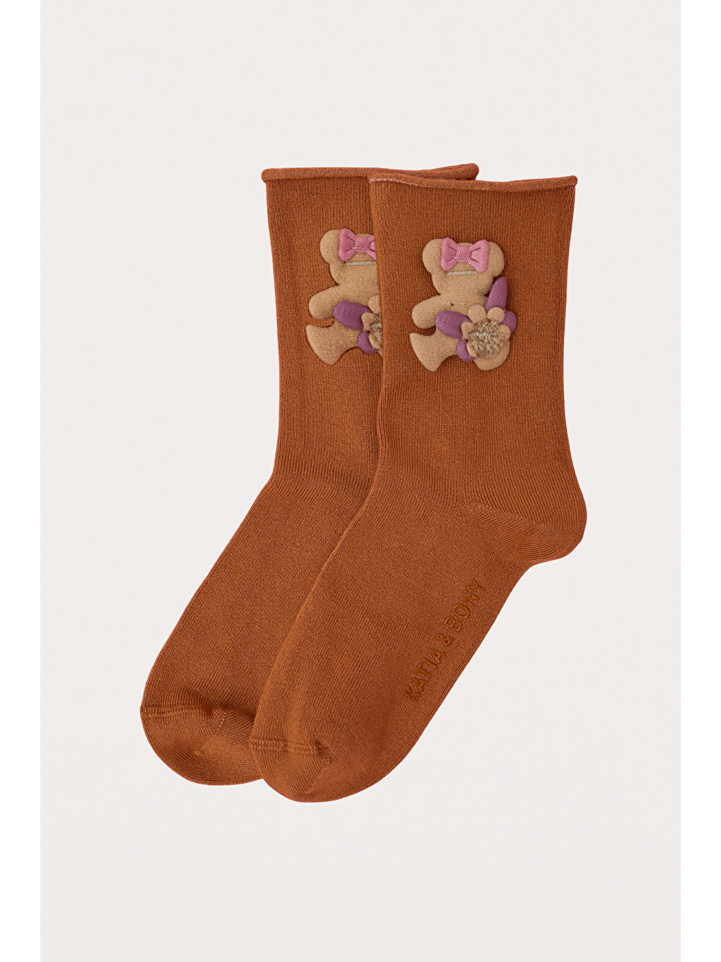 Kız Çocuk Teddy Aksesuarlı Lastiksiz Modal Soket Çorap Turuncu