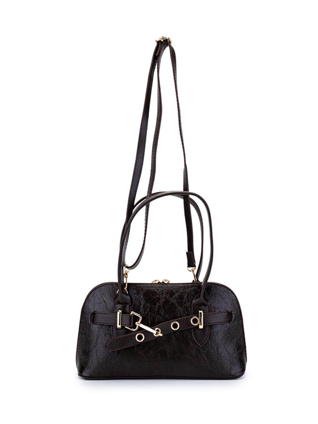 Kahverengi Kemer Detaylı Suni Deri Kadın Çapraz Çanta King Acı Kahve-1