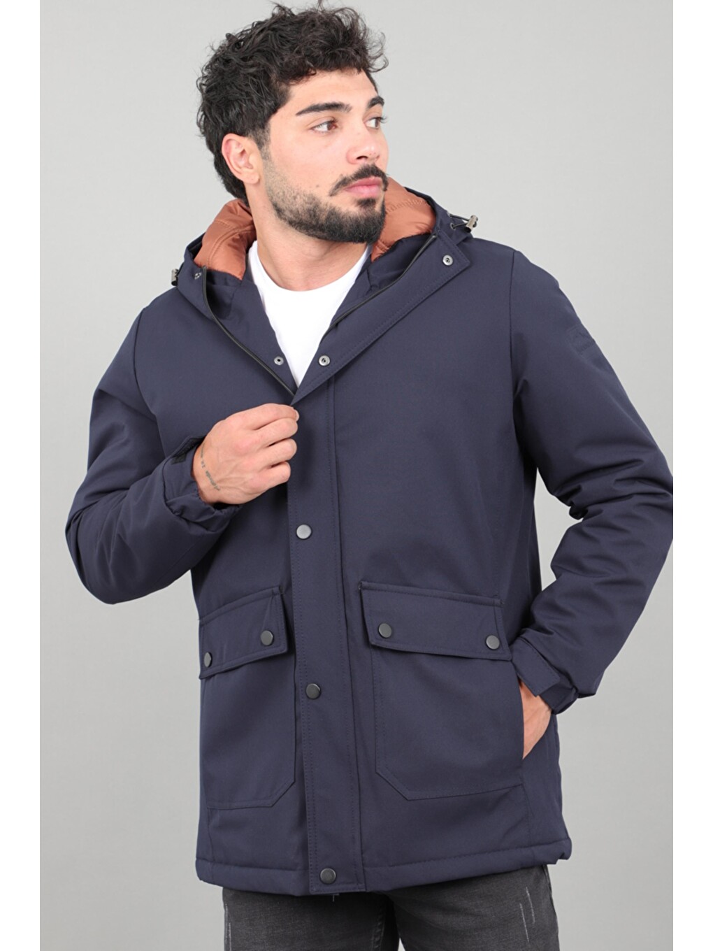 Lacivert Kapitoneli Torba Cep Sabit Kapüşon Kışlık Mont Pldp 3039_50527-2