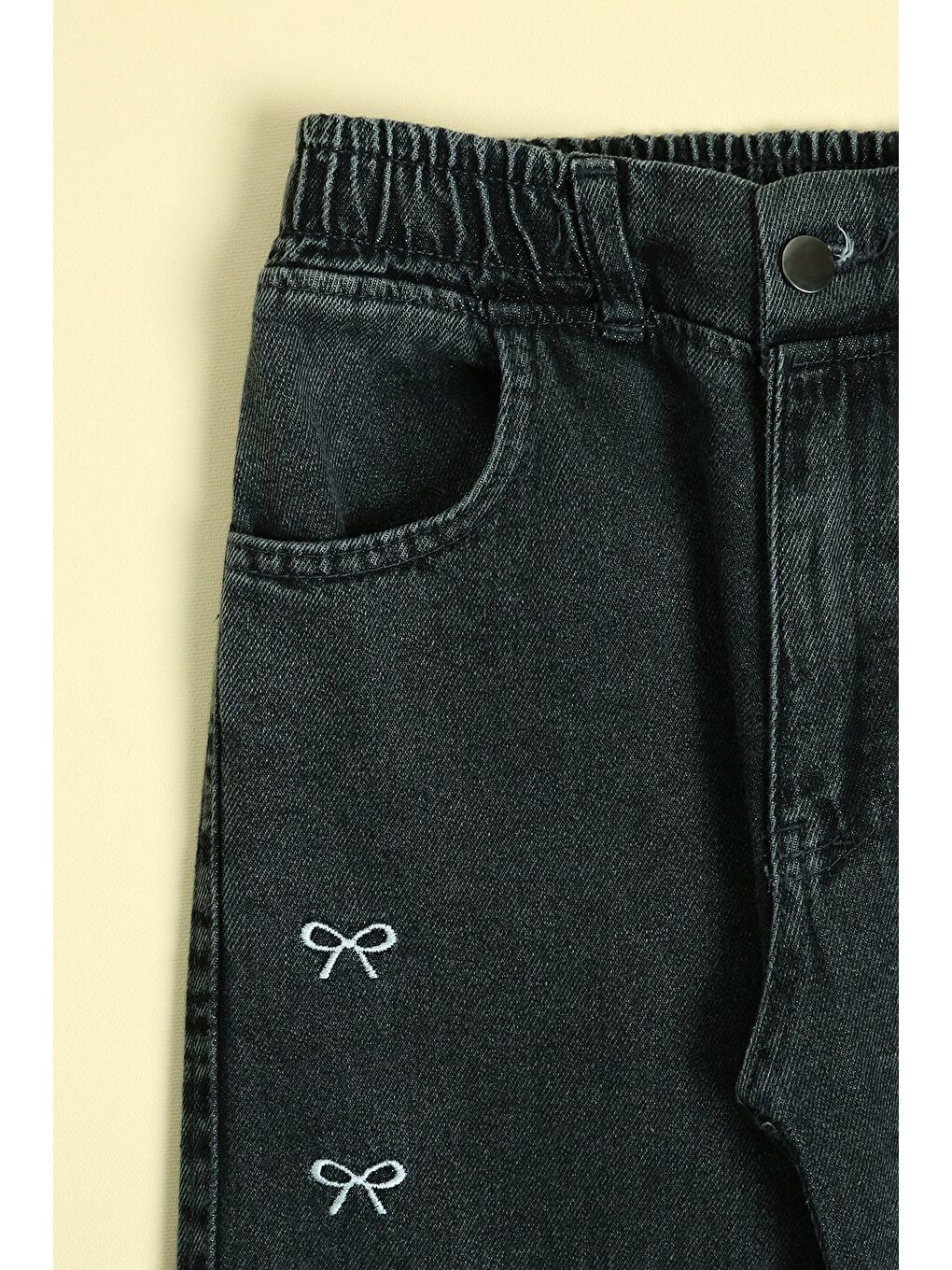 Antrasit Beli Lastikli Fiyonk Nakışlı Kız Çocuk Pantolon-2