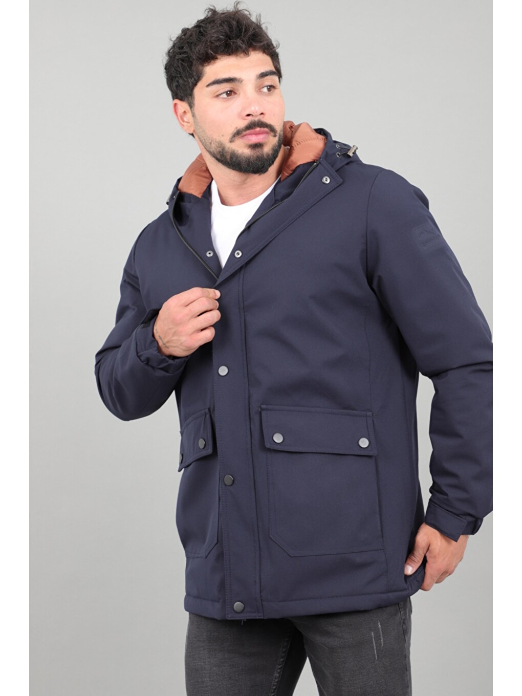 Lacivert Kapitoneli Torba Cep Sabit Kapüşon Kışlık Mont Pldp 3039_50527-4