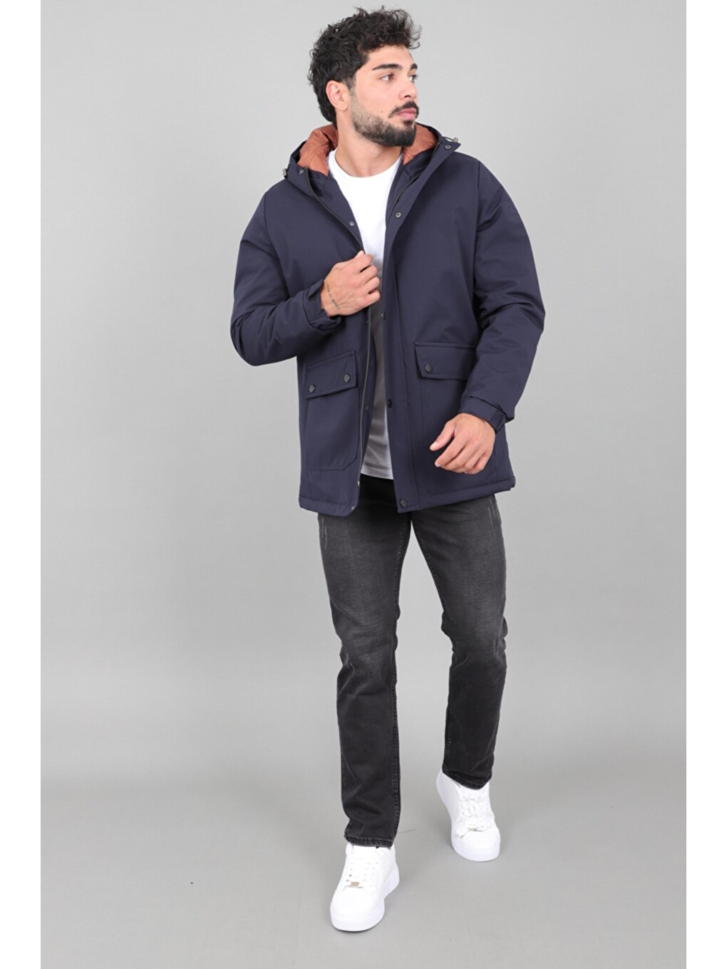 Lacivert Kapitoneli Torba Cep Sabit Kapüşon Kışlık Mont Pldp 3039_50527-5