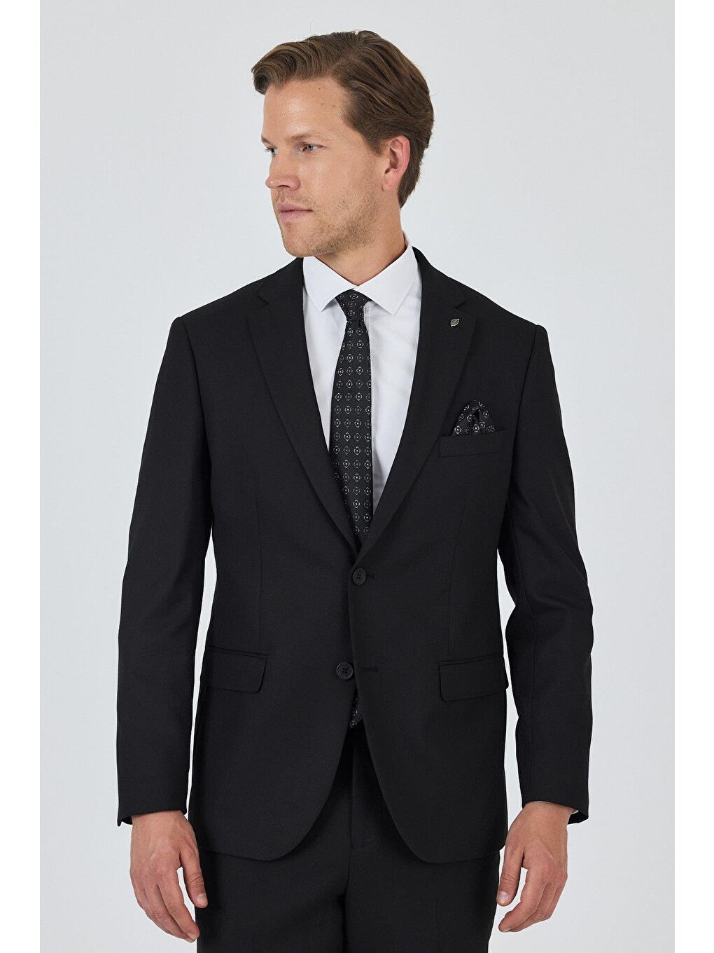 Siyah Mono Yaka Astarlı Çift Yırtmaç Esnek 6 Drop Comfort Fit Classic Takım Elbise 1001250163