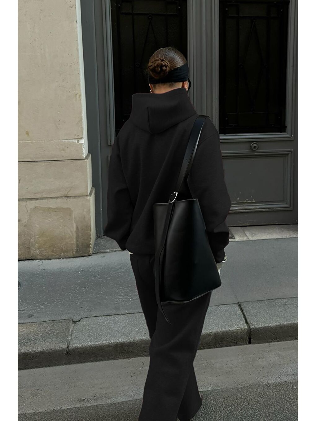 Siyah Kapüşonlu Triko Kadın Eşofman Takımı Mg2533-3