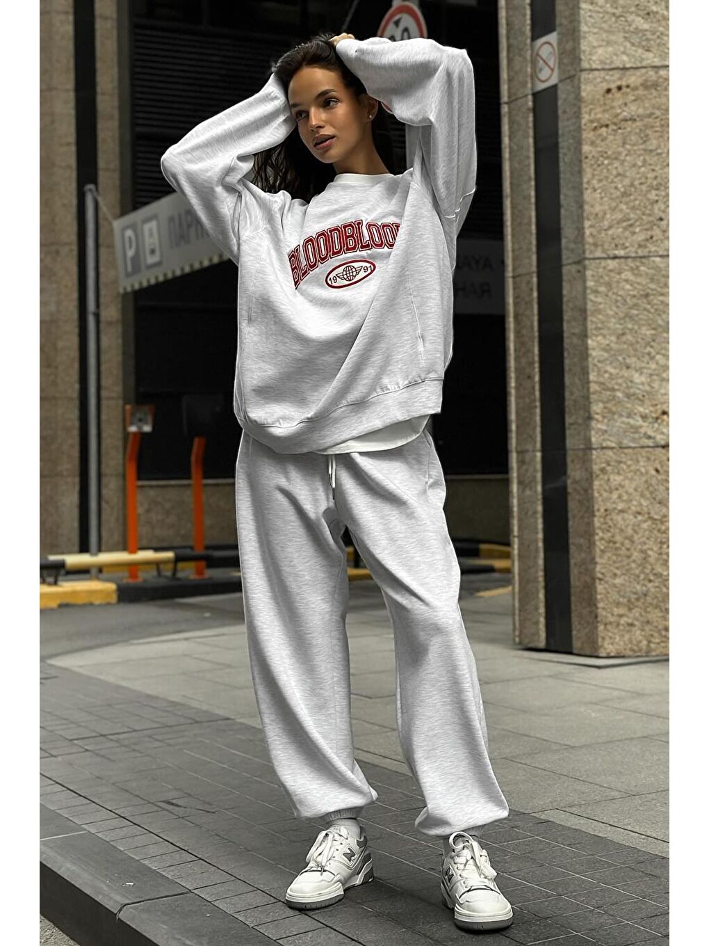 Beyaz Karmelanj Bisiklet Yaka Alt Üst Eşofman Takım Mg2213-7