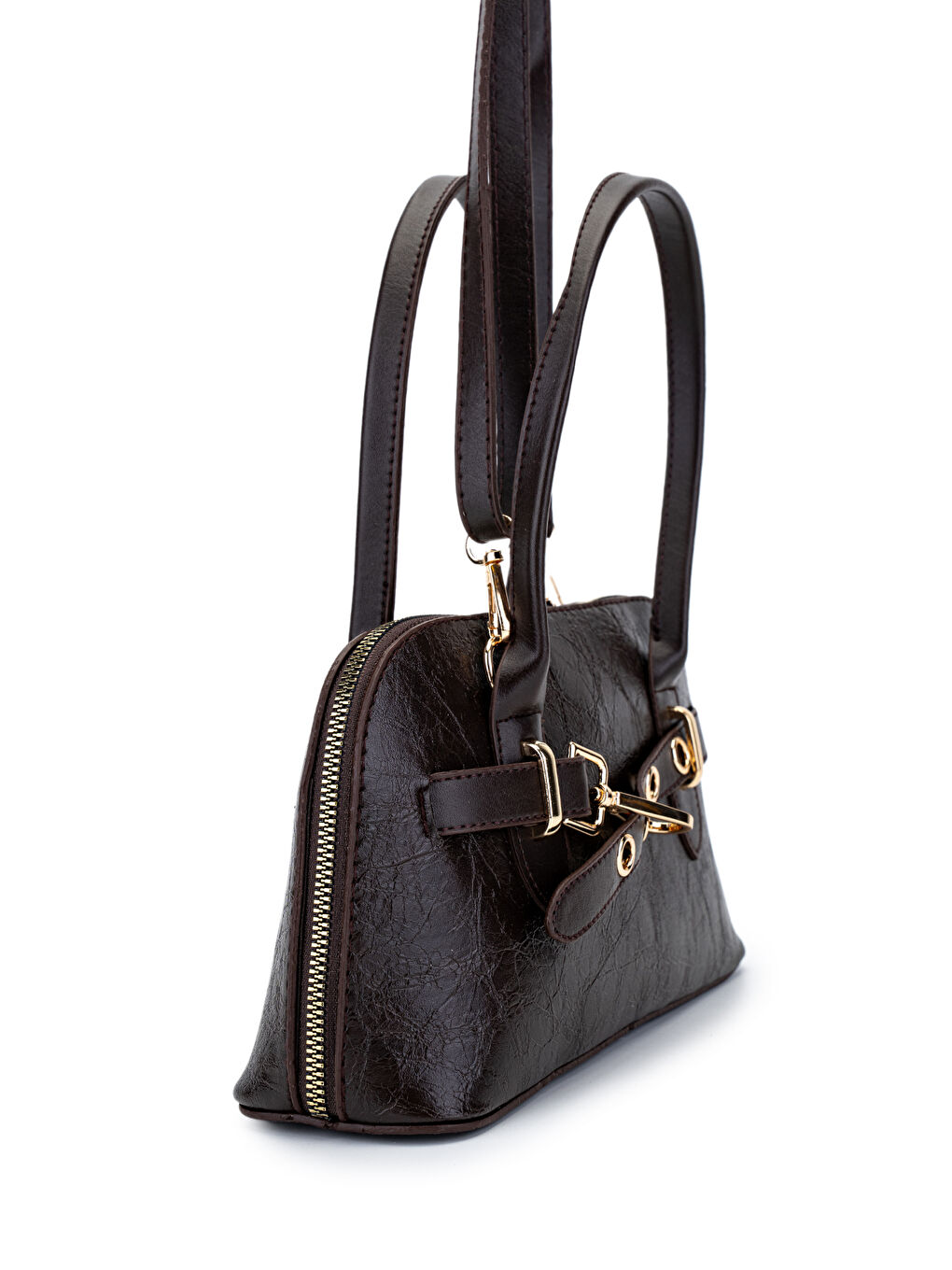 Kahverengi Kemer Detaylı Suni Deri Kadın Çapraz Çanta King Acı Kahve-3