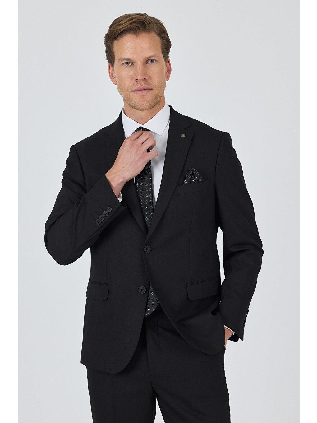 Siyah Mono Yaka Astarlı Çift Yırtmaç Esnek 6 Drop Comfort Fit Classic Takım Elbise 1001250163-2