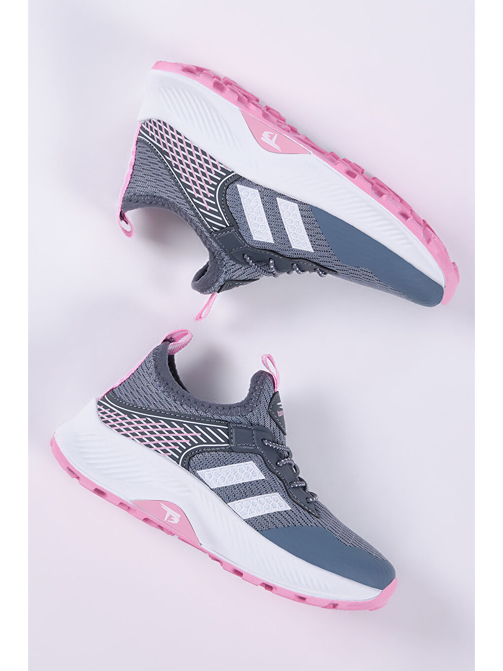 Gri Çocuk Unisex Füme Pembe Rahat Kalıp Nefes Alabilen Kumaş Bağcıklı Sneaker