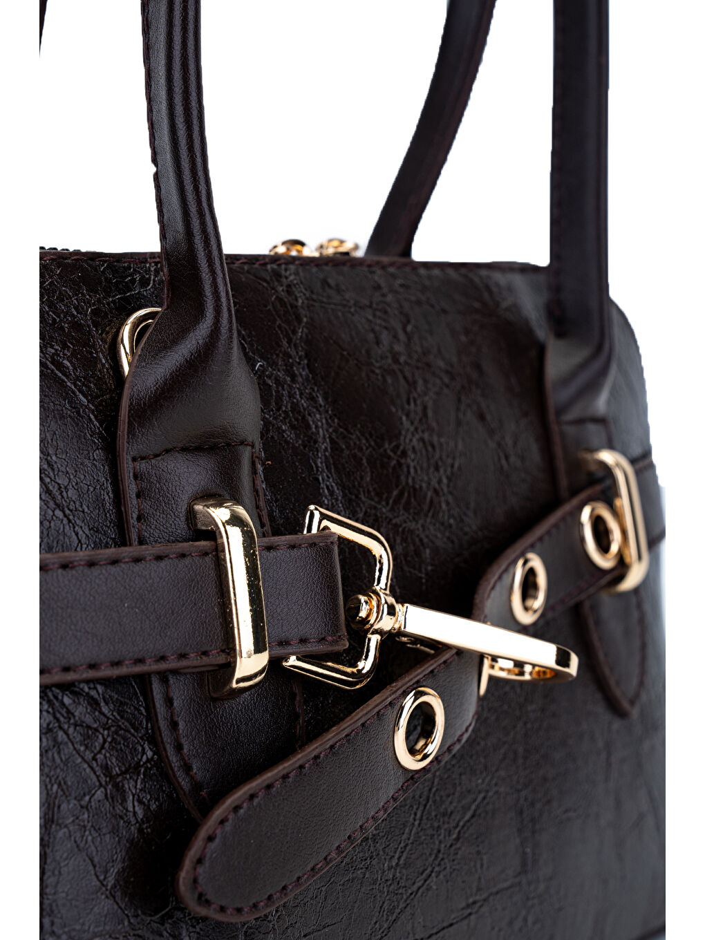 Kahverengi Kemer Detaylı Suni Deri Kadın Çapraz Çanta King Acı Kahve-4