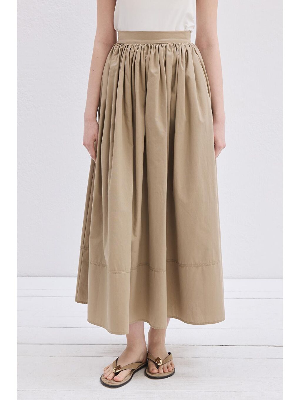 Bej Vera Büzgülü Etek Deve Tüyü-1