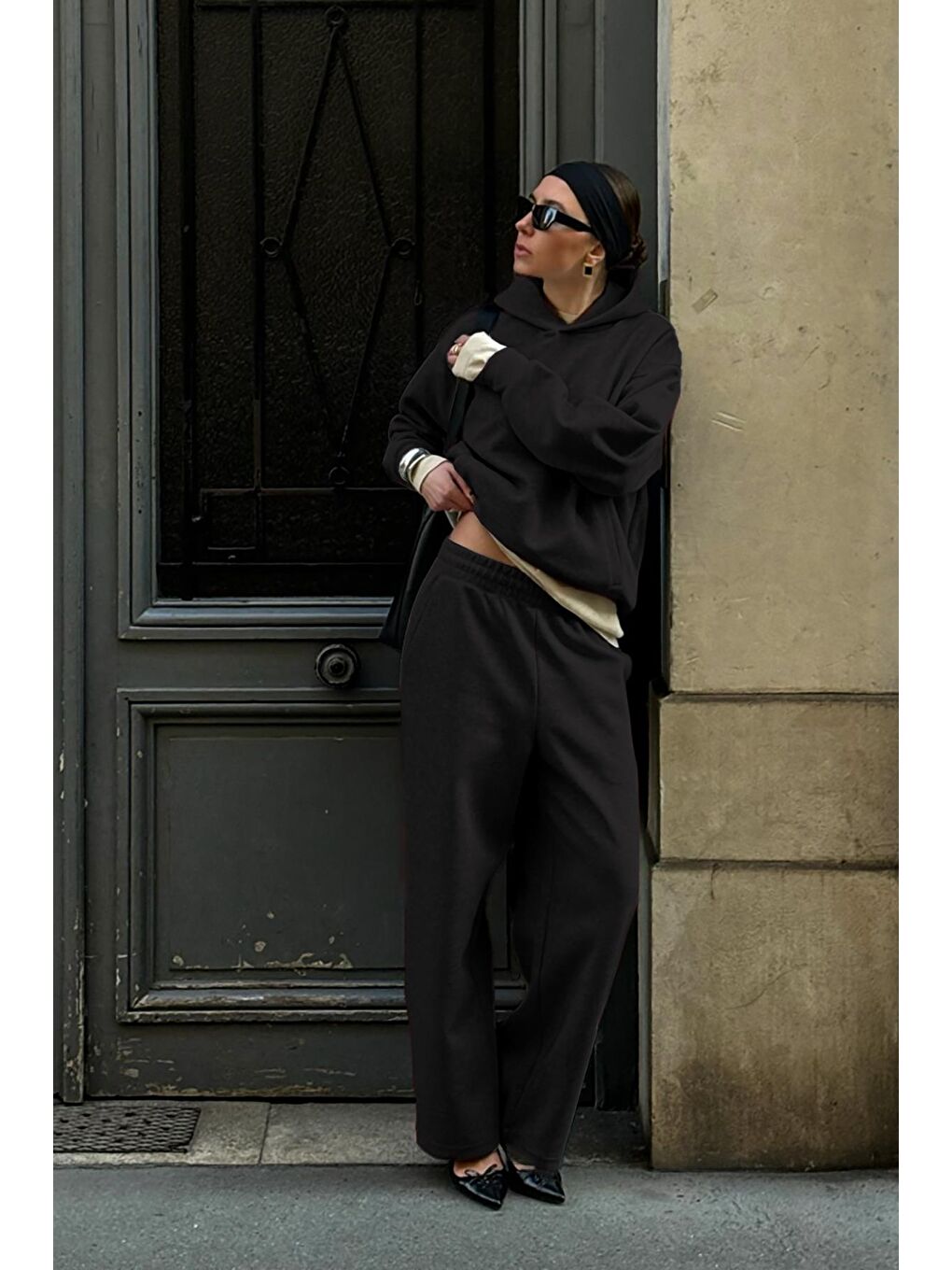 Siyah Kapüşonlu Triko Kadın Eşofman Takımı Mg2533-4