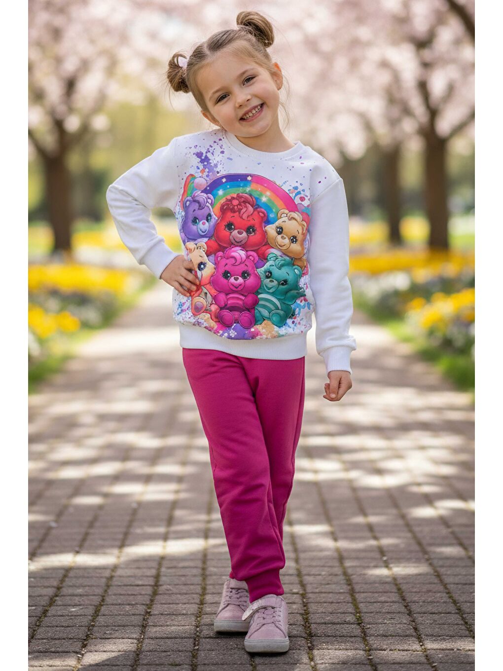 Kız Çocuk Fuşya Baskılı Pijama Takımı - 28107-FUSYA