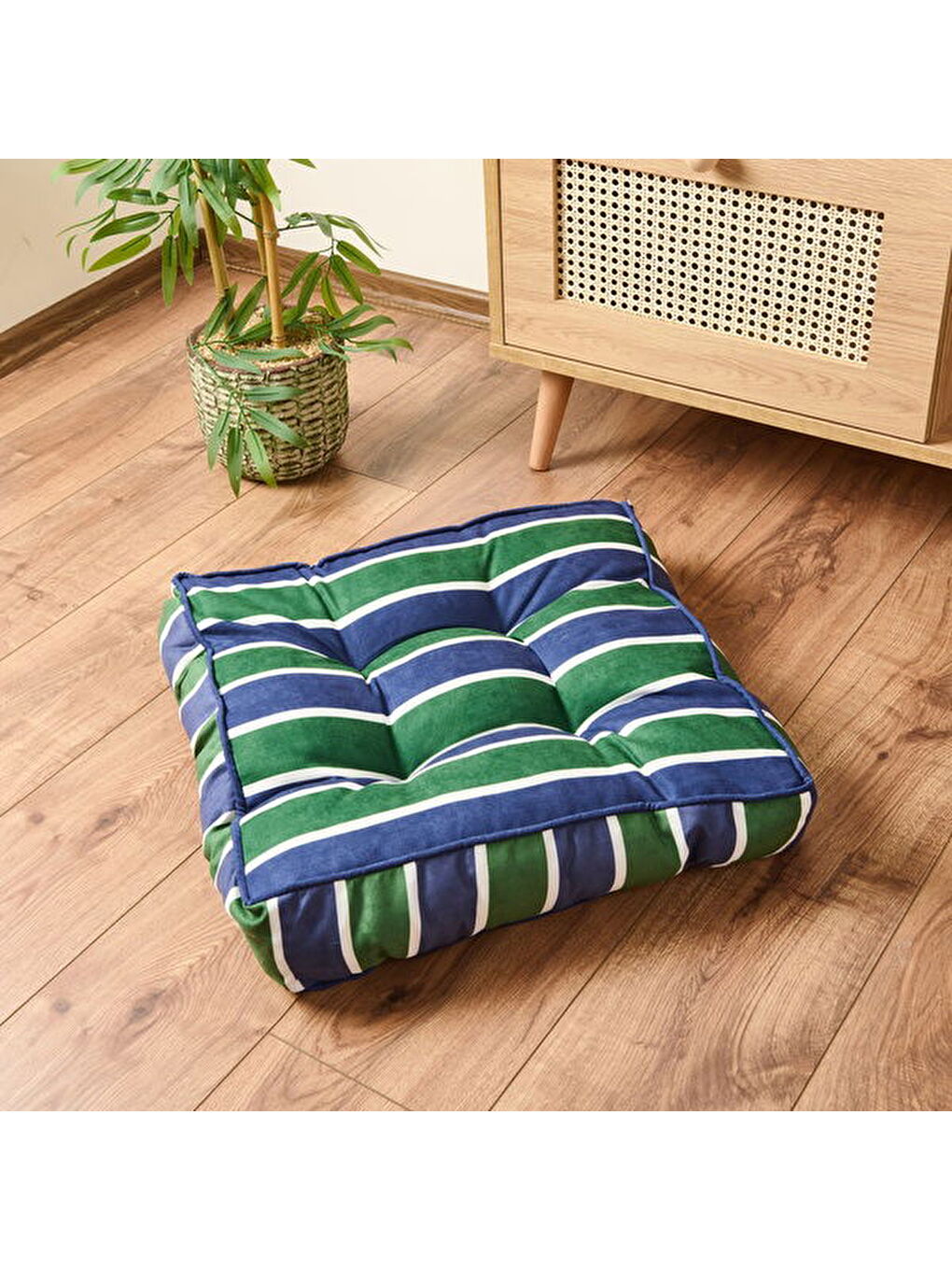 Soft Liv Yer Minderi - Yeşil / Lacivert - 50x50x14 cm