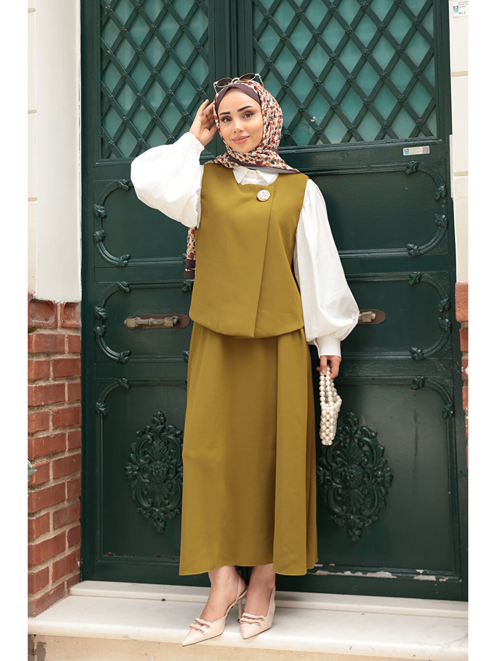 Kadın Yelekli Takım Yağ Yeşil-3