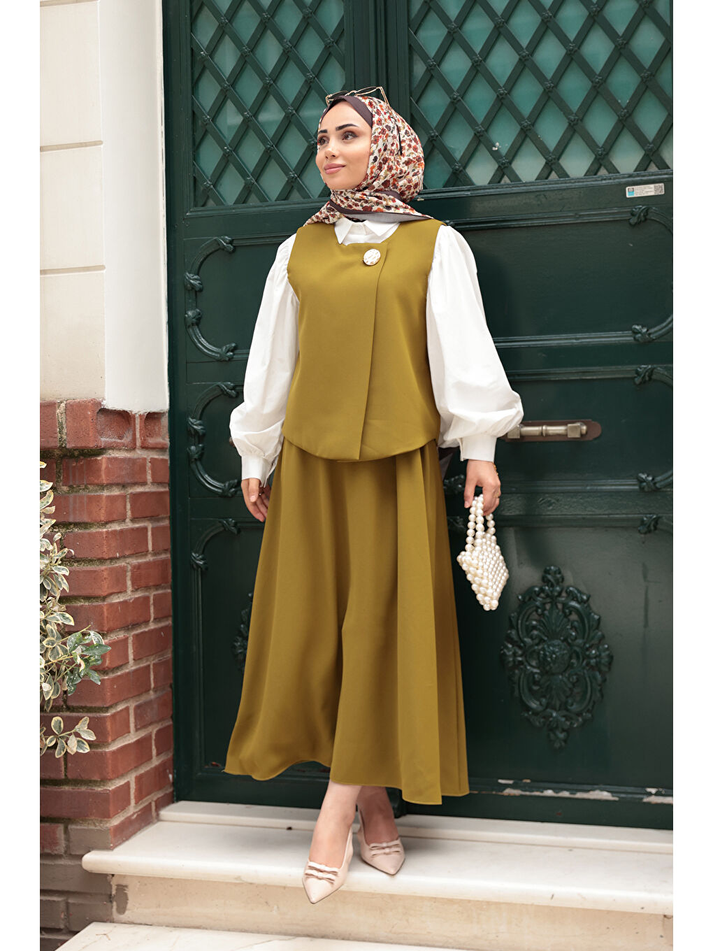 Kadın Yelekli Takım Yağ Yeşil-4