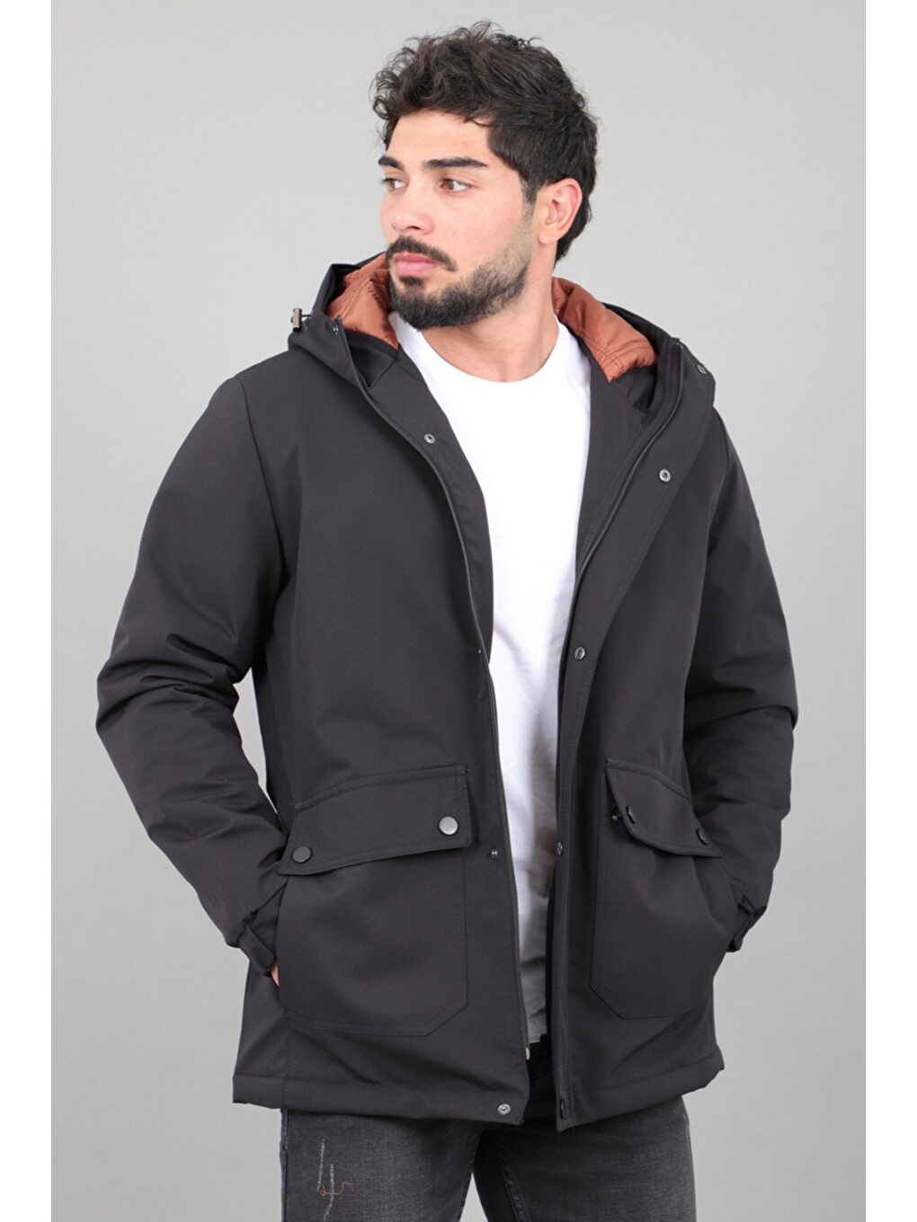 Siyah Kapitoneli Torba Cep Sabit Kapüşon Kışlık Mont Pldp 3039_50527-1