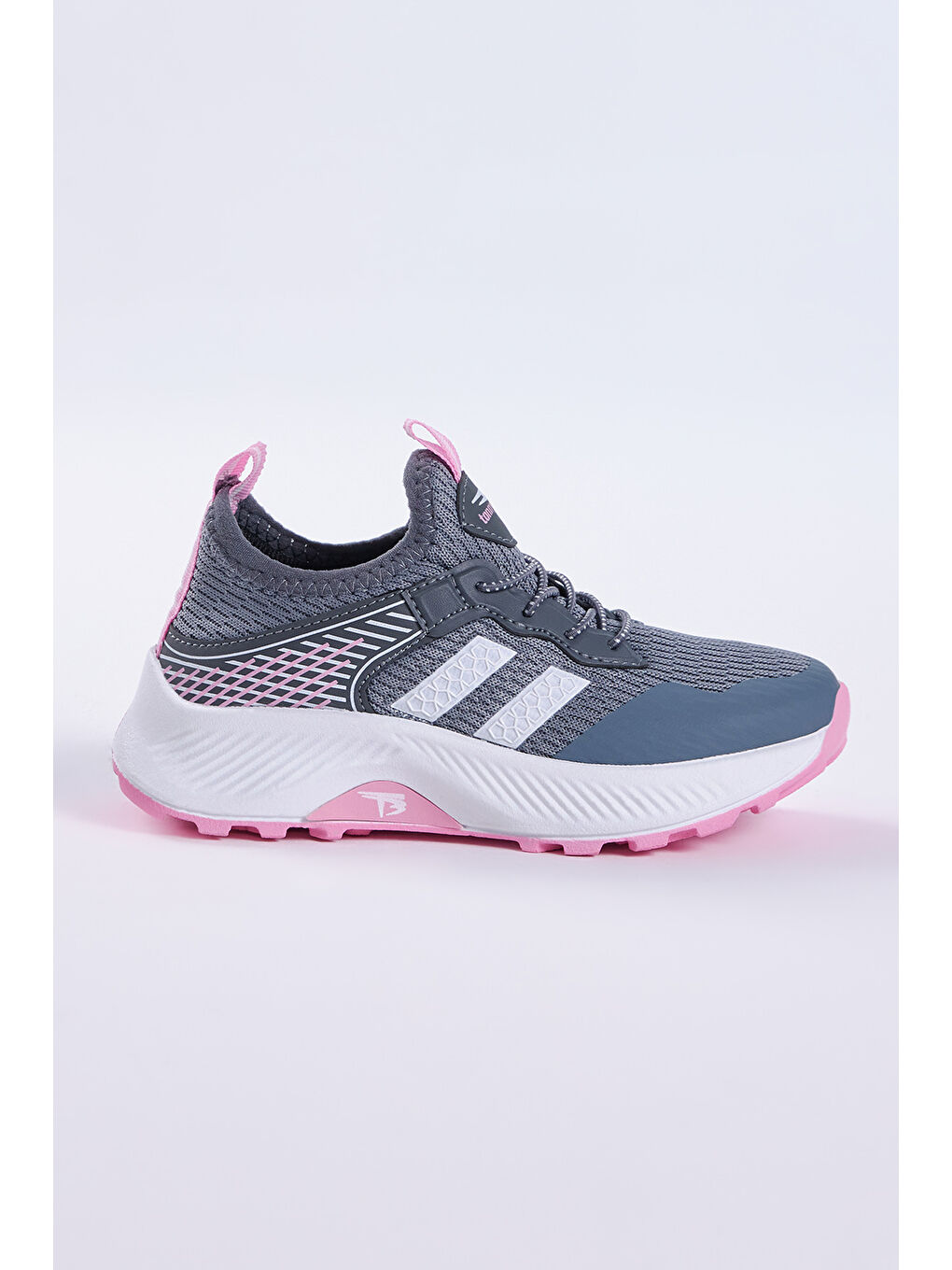 Gri Çocuk Unisex Füme Pembe Rahat Kalıp Nefes Alabilen Kumaş Bağcıklı Sneaker-2
