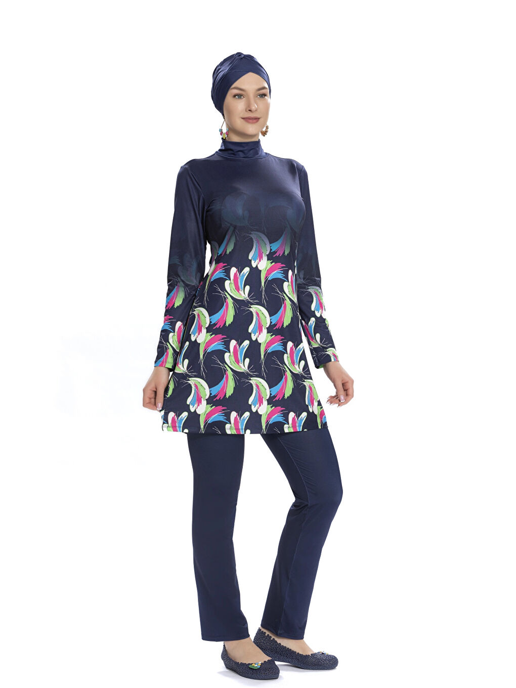 Kadın Lacivert Desenli Uzun Kollu Tesettür Mayo HZL25S-AR273/02