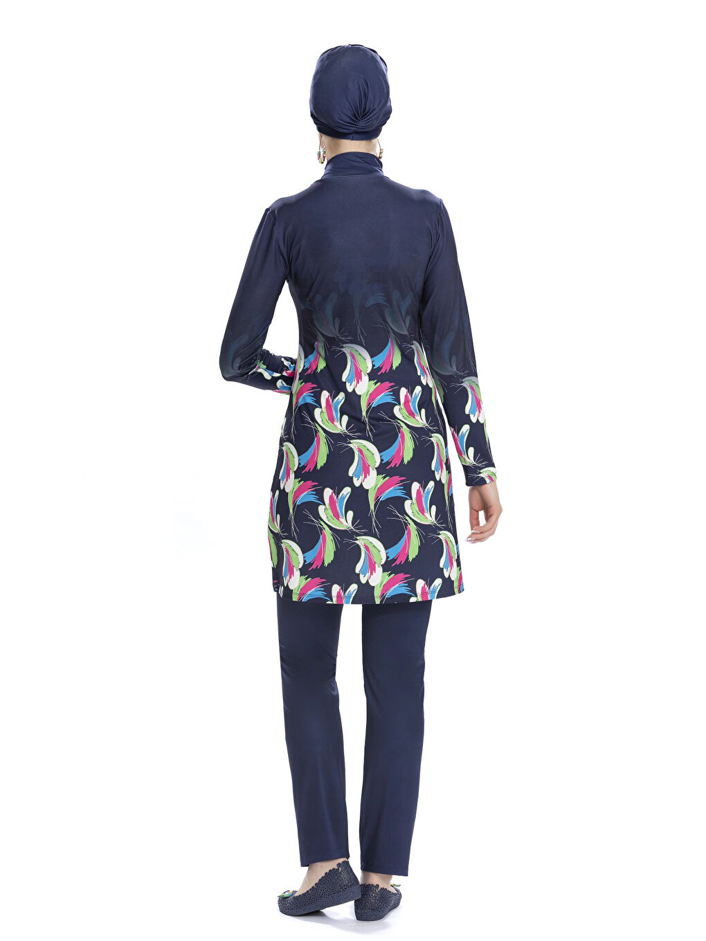 Kadın Lacivert Desenli Uzun Kollu Tesettür Mayo HZL25S-AR273/02-1