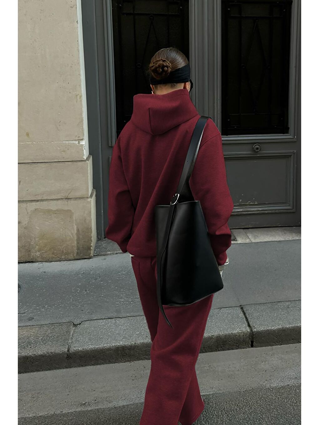 Bordo Kapüşonlu Triko Kadın Eşofman Takımı Mg2533-2