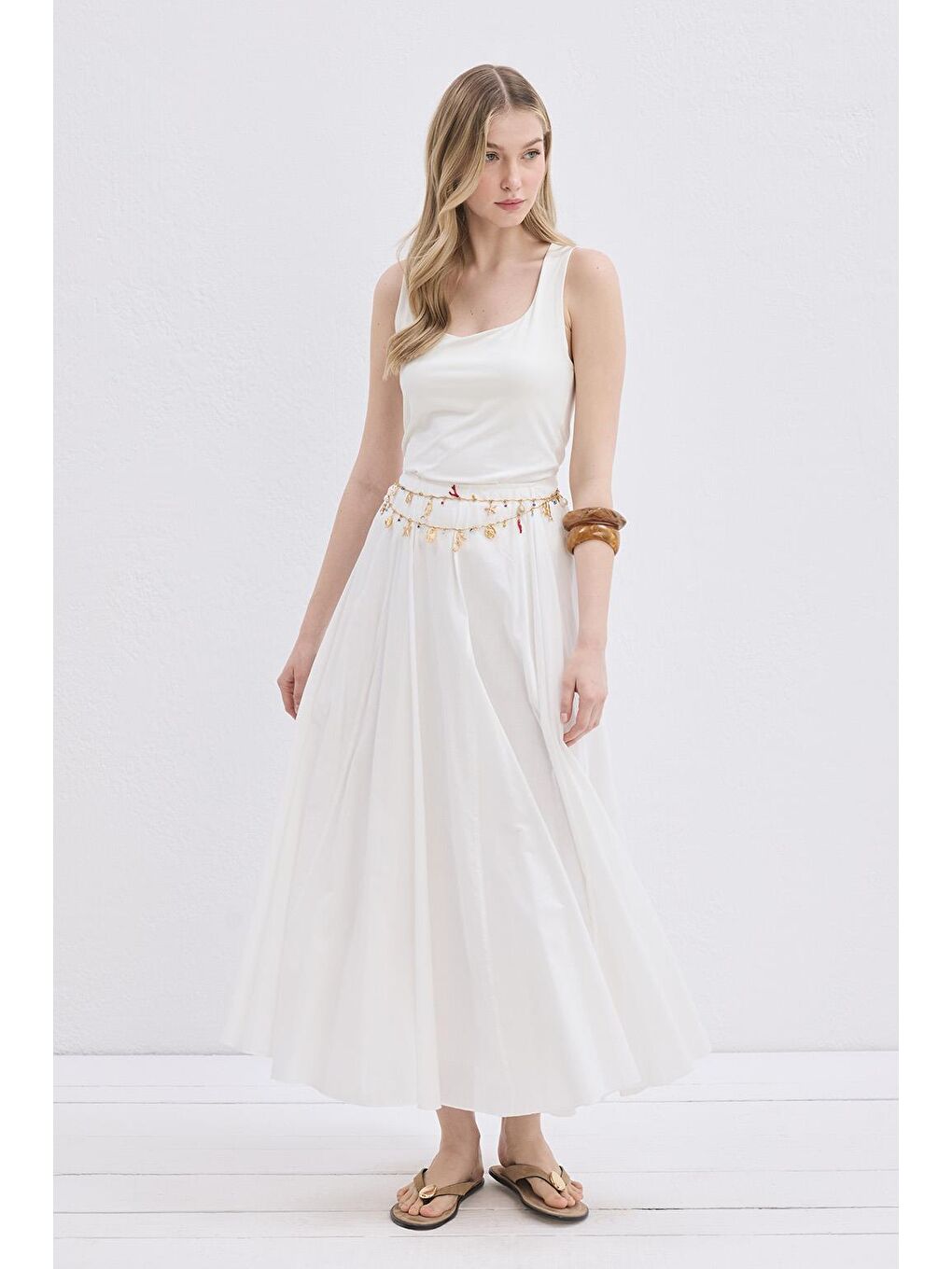 Tali Vual Parçalı Etek Ekru-2