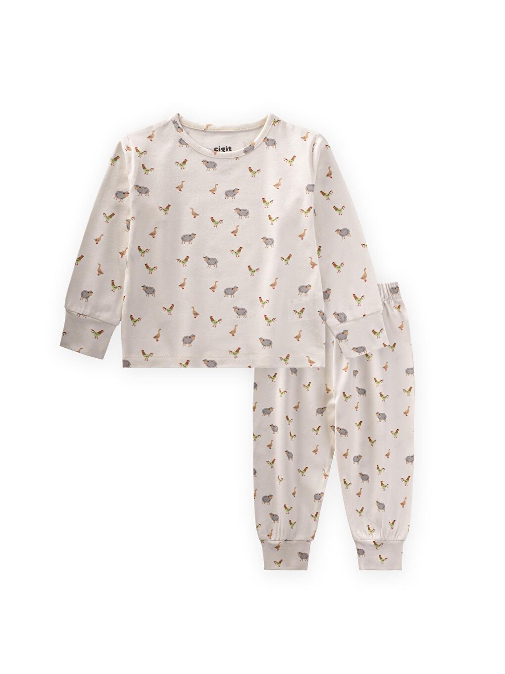 Ekru Pijama Takım 1-5 Yaş Karışık Hayvan Desen