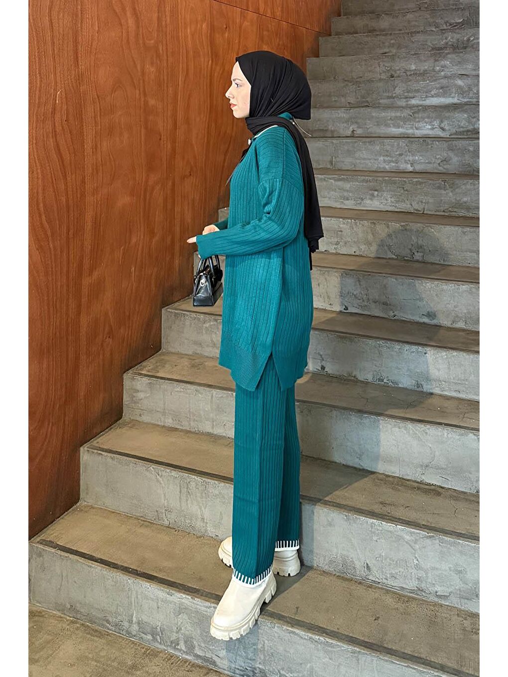 Kurdela Detaylı Triko Takım Zümrüt Yeşili-1