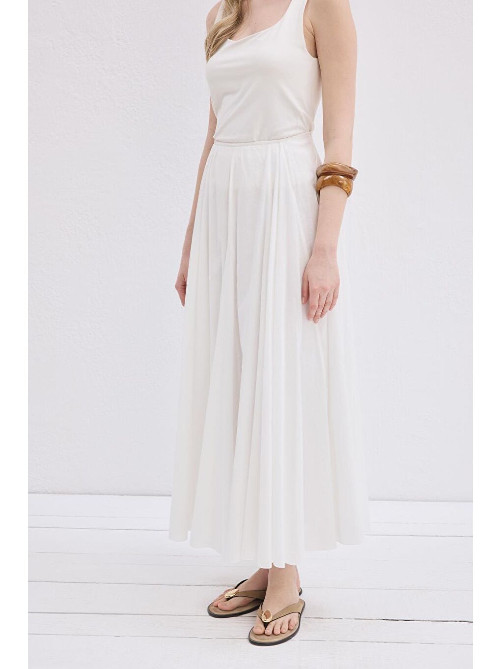 Tali Vual Parçalı Etek Ekru-3