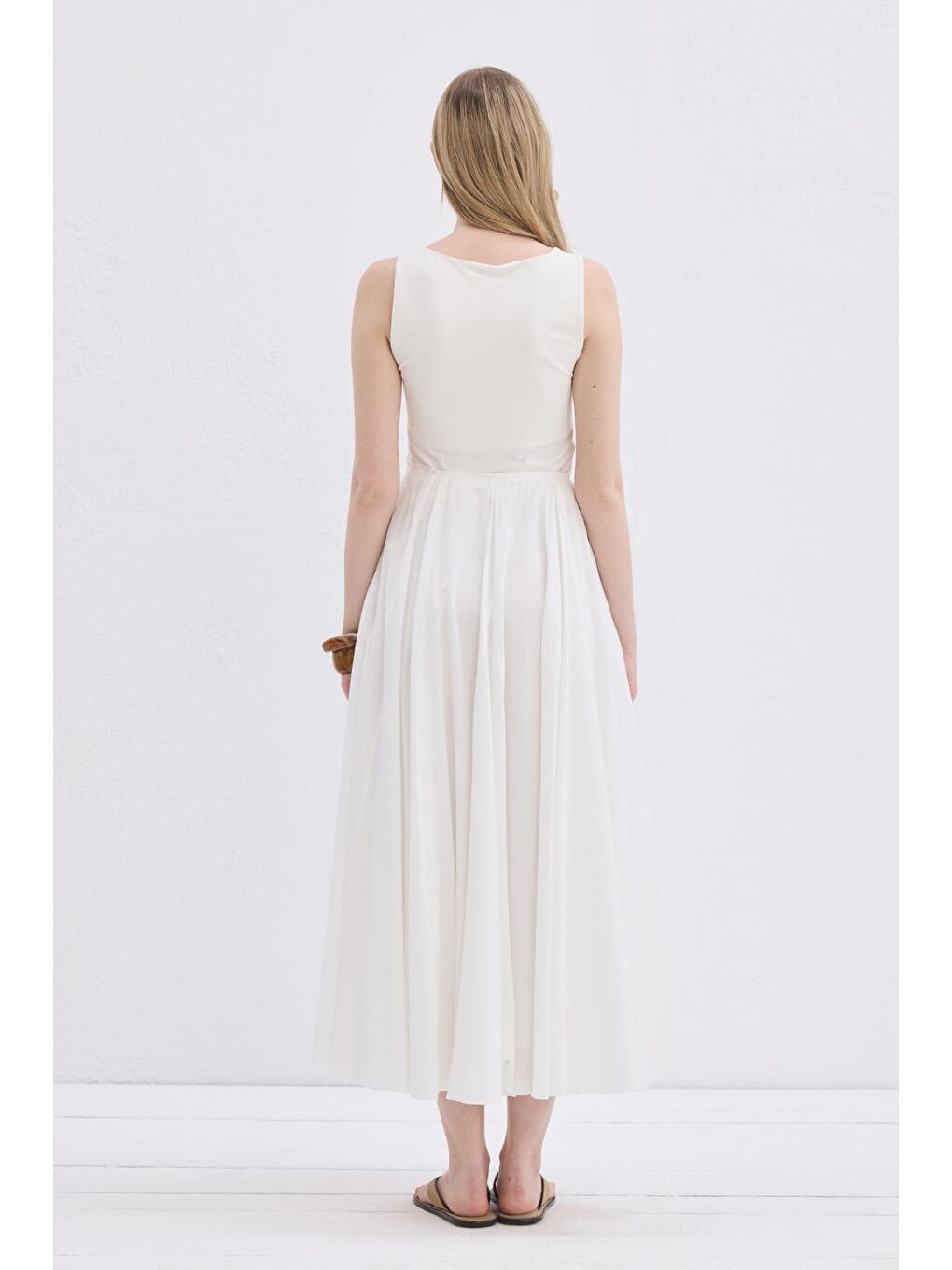 Tali Vual Parçalı Etek Ekru-5