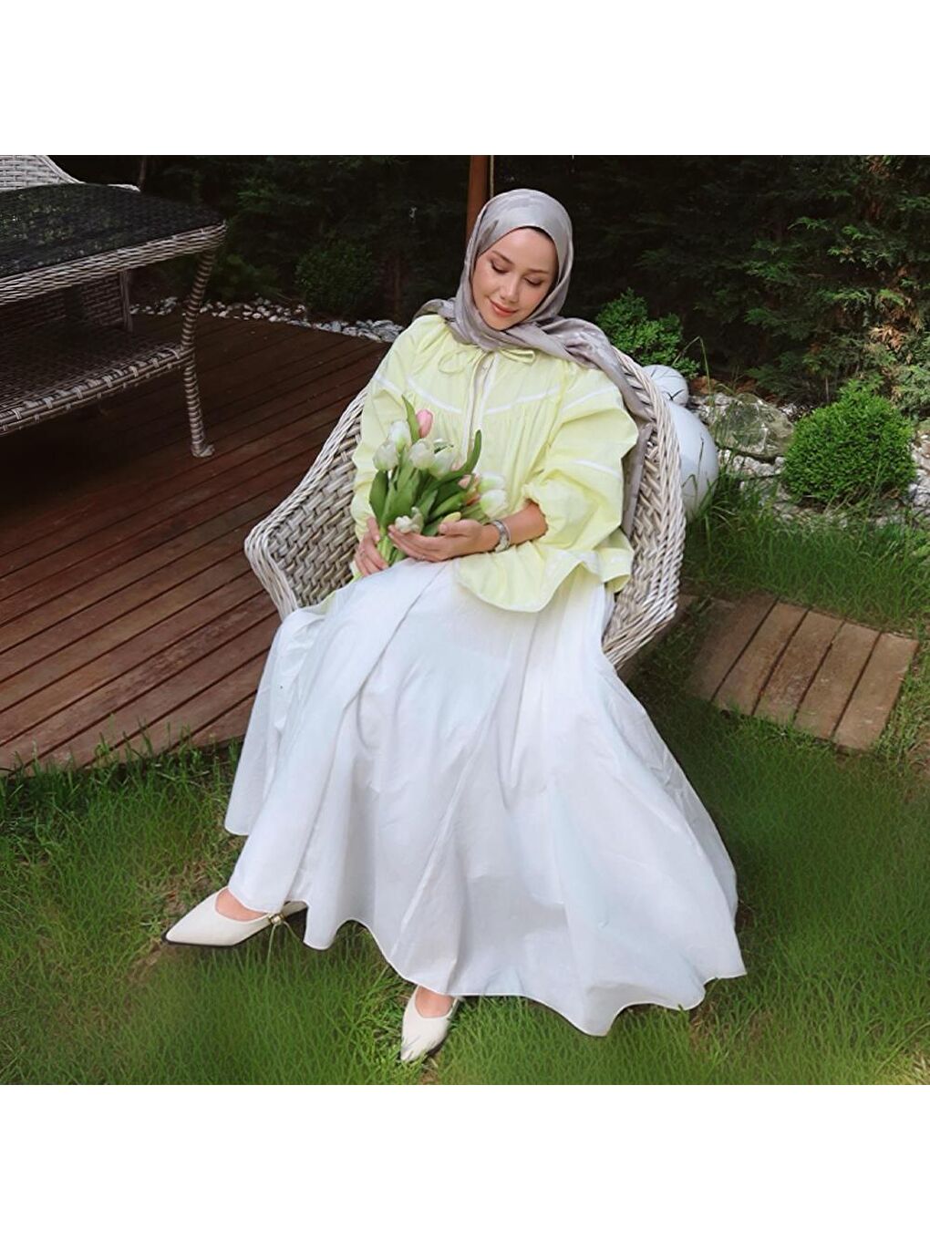 Tali Vual Parçalı Etek Ekru-6