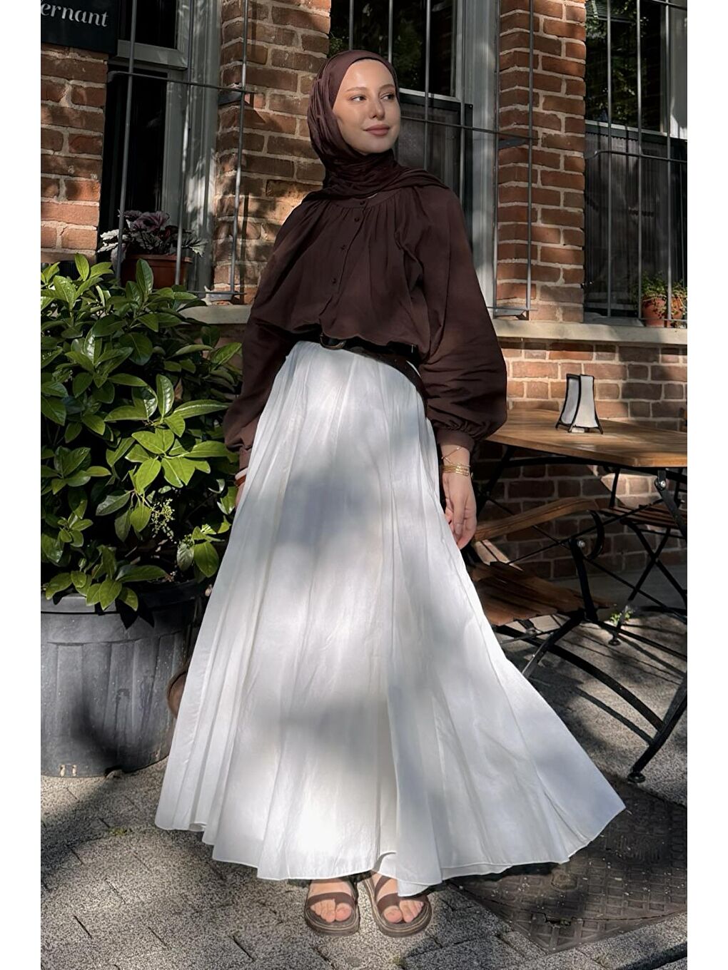 Tali Vual Parçalı Etek Ekru-7