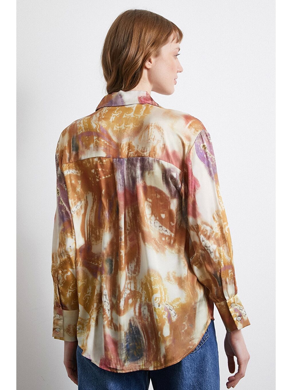 Desenli Saten Gömlek Lila-2