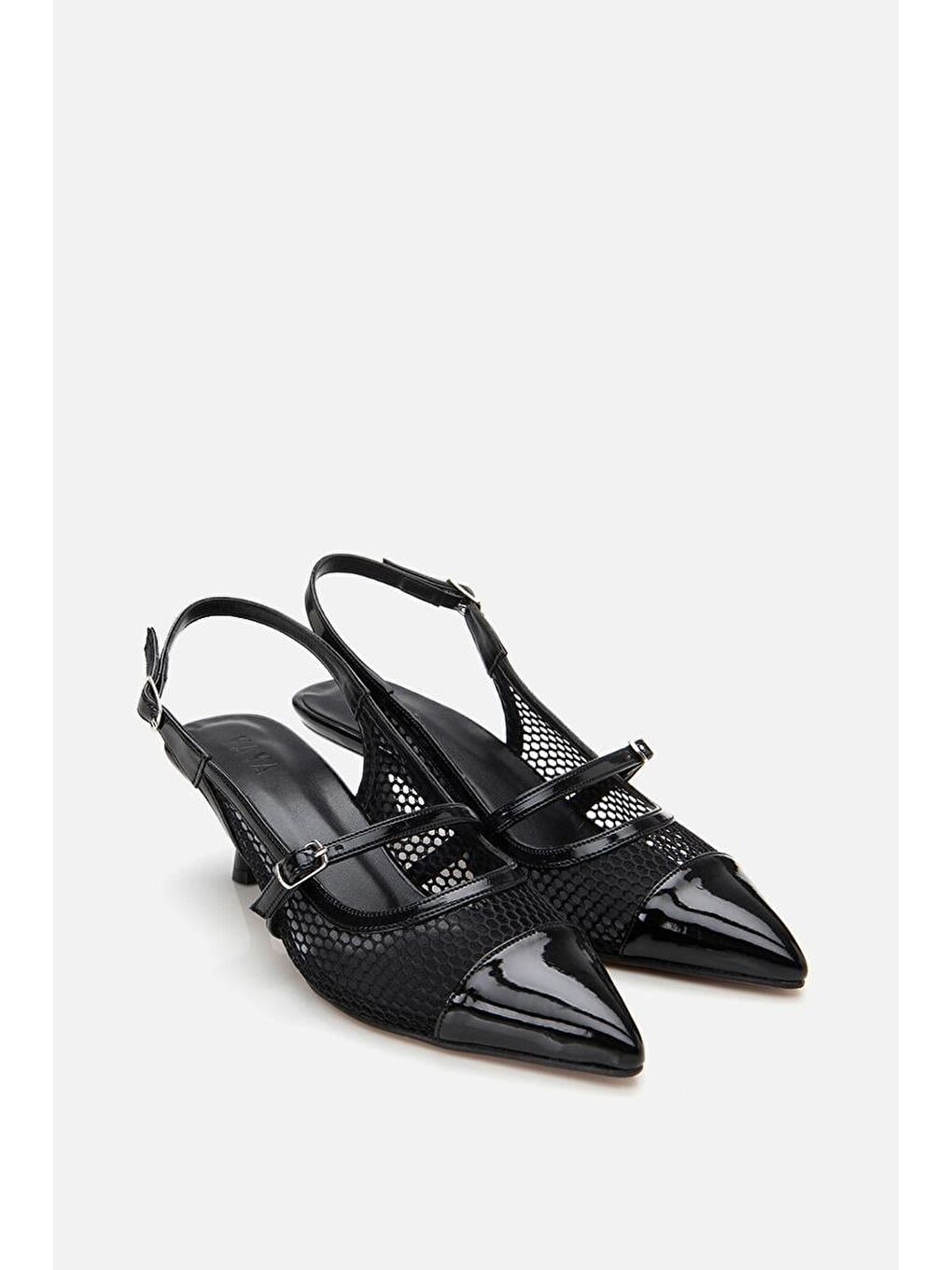 Kadın Rugan Siyah Fileli Stiletto-1