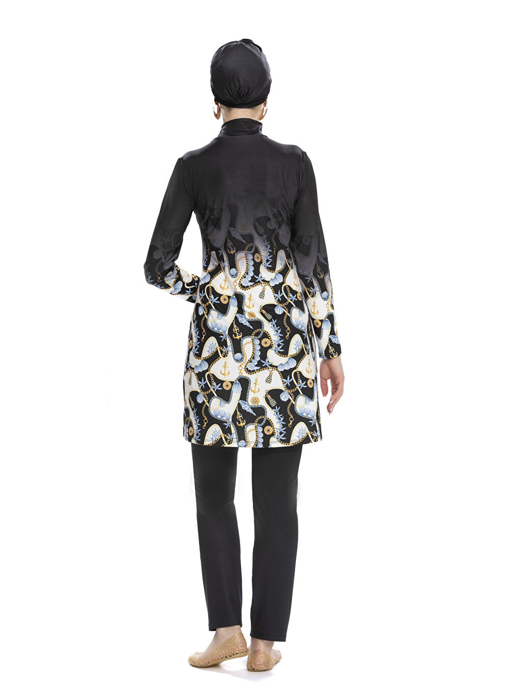 Kadın Siyah Desenli Uzun Kollu Tesettür Mayo HZL25S-AR272-02-1