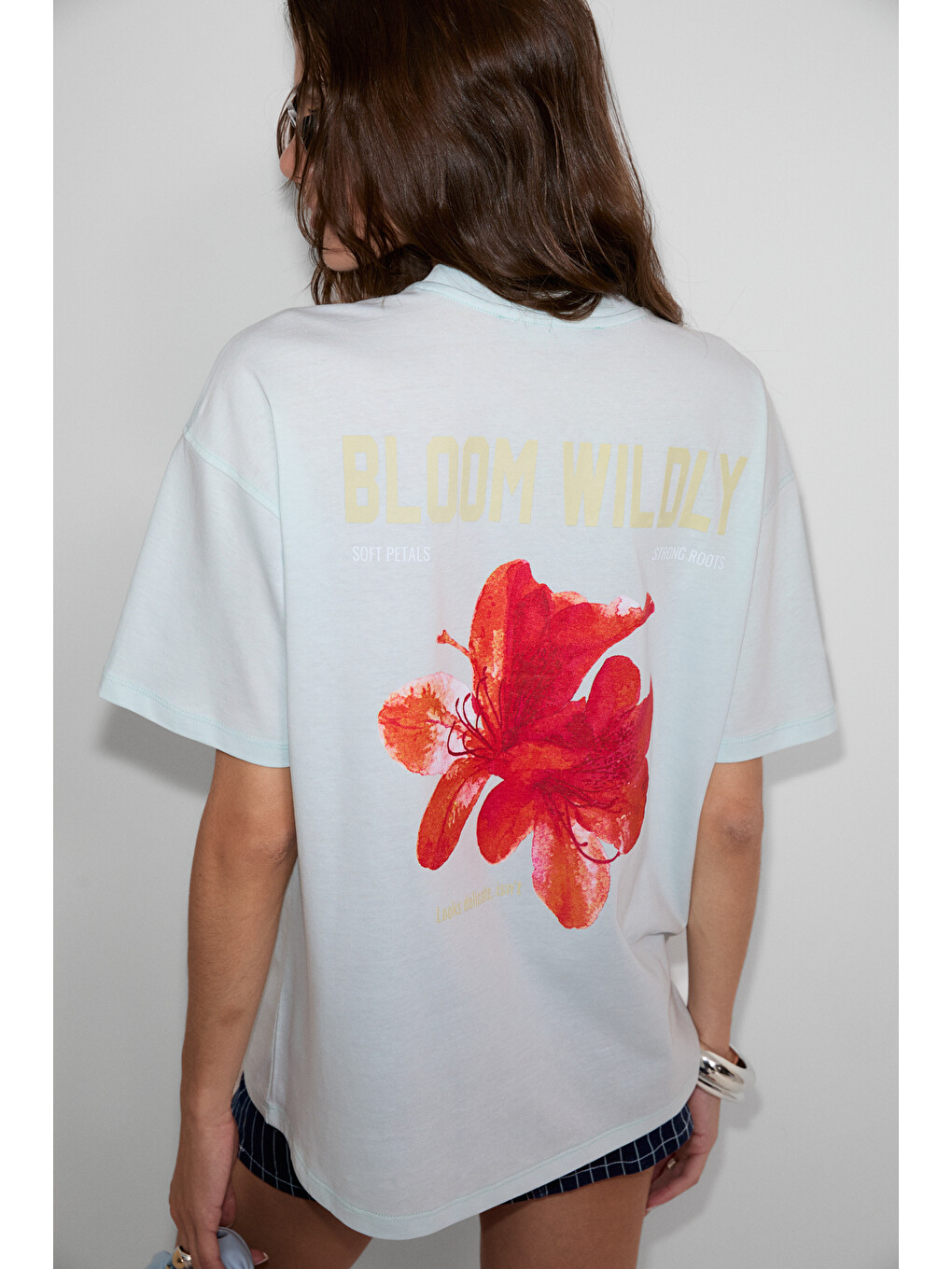 Cassıane Kadın Bisiklet Yaka Kısa Kollu Ön Ve Arka Baskılı Regular Açık Mavi T-shirt-1