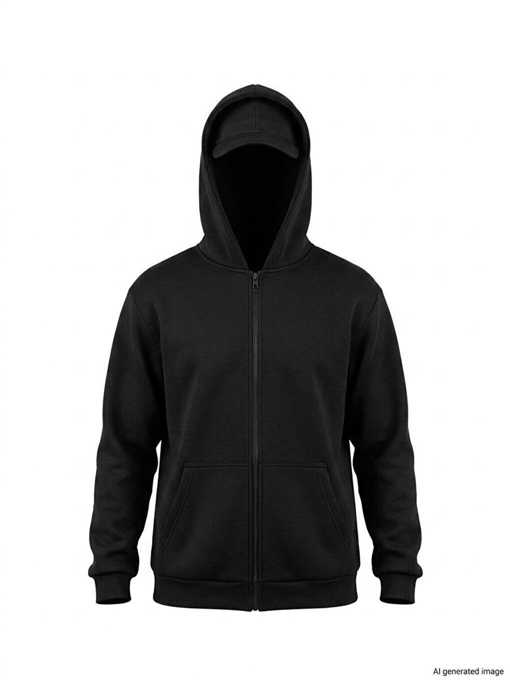 Samuray Ninja Çift Kapüşonlu ZIP Fermuarlı Kanguru Çepli Tam Fermuarlı Hoodie Swetshirt - Siyah