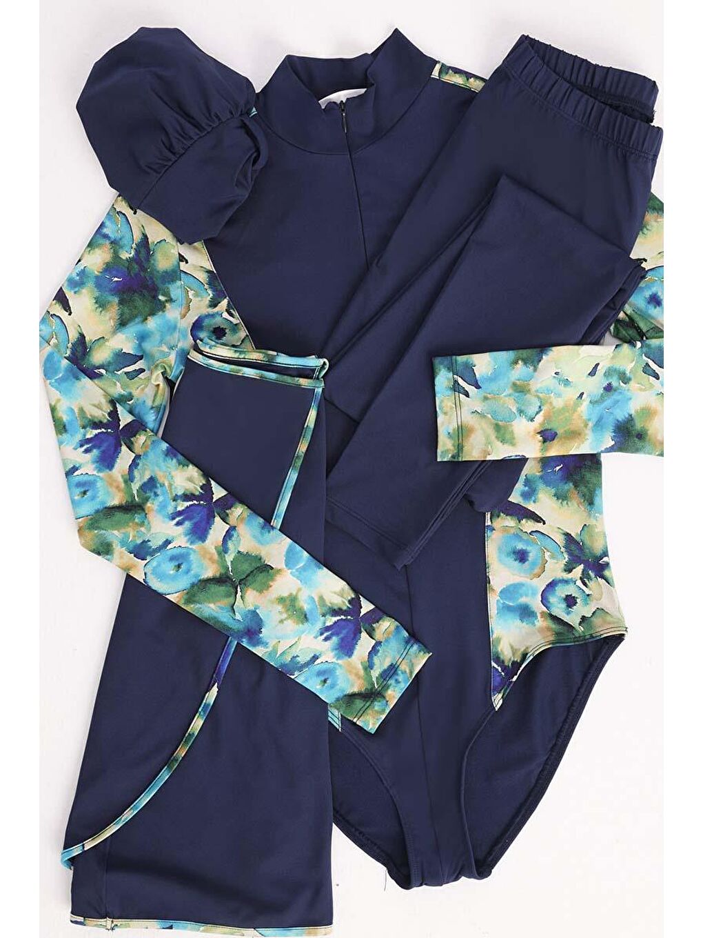 Petrol Koyu Lacivert-Beş Parça Etekli Tesettür Mayo-6